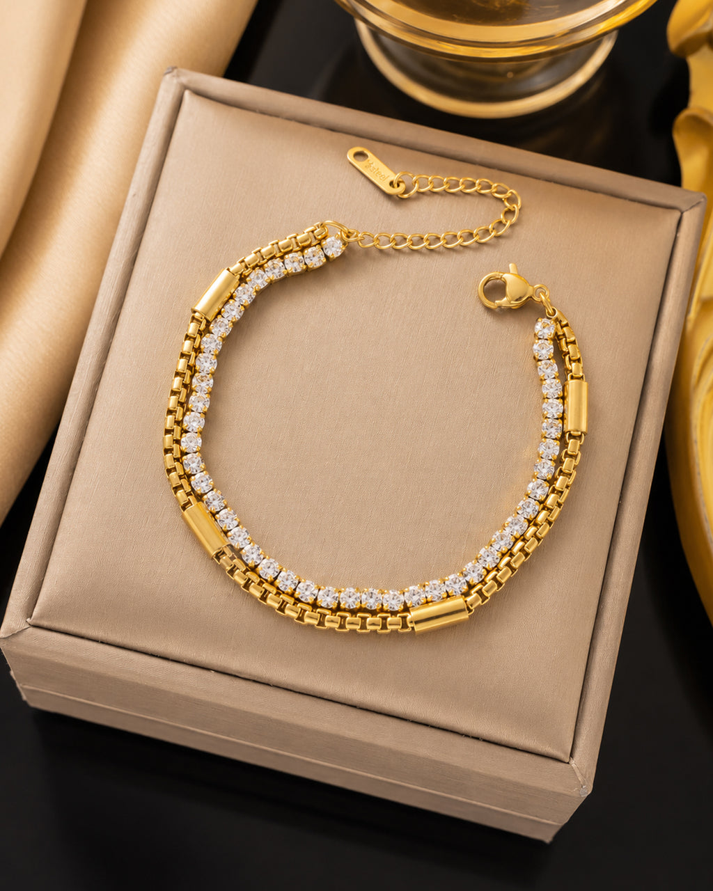 Gold Plated Crystal Tennis Bracelet