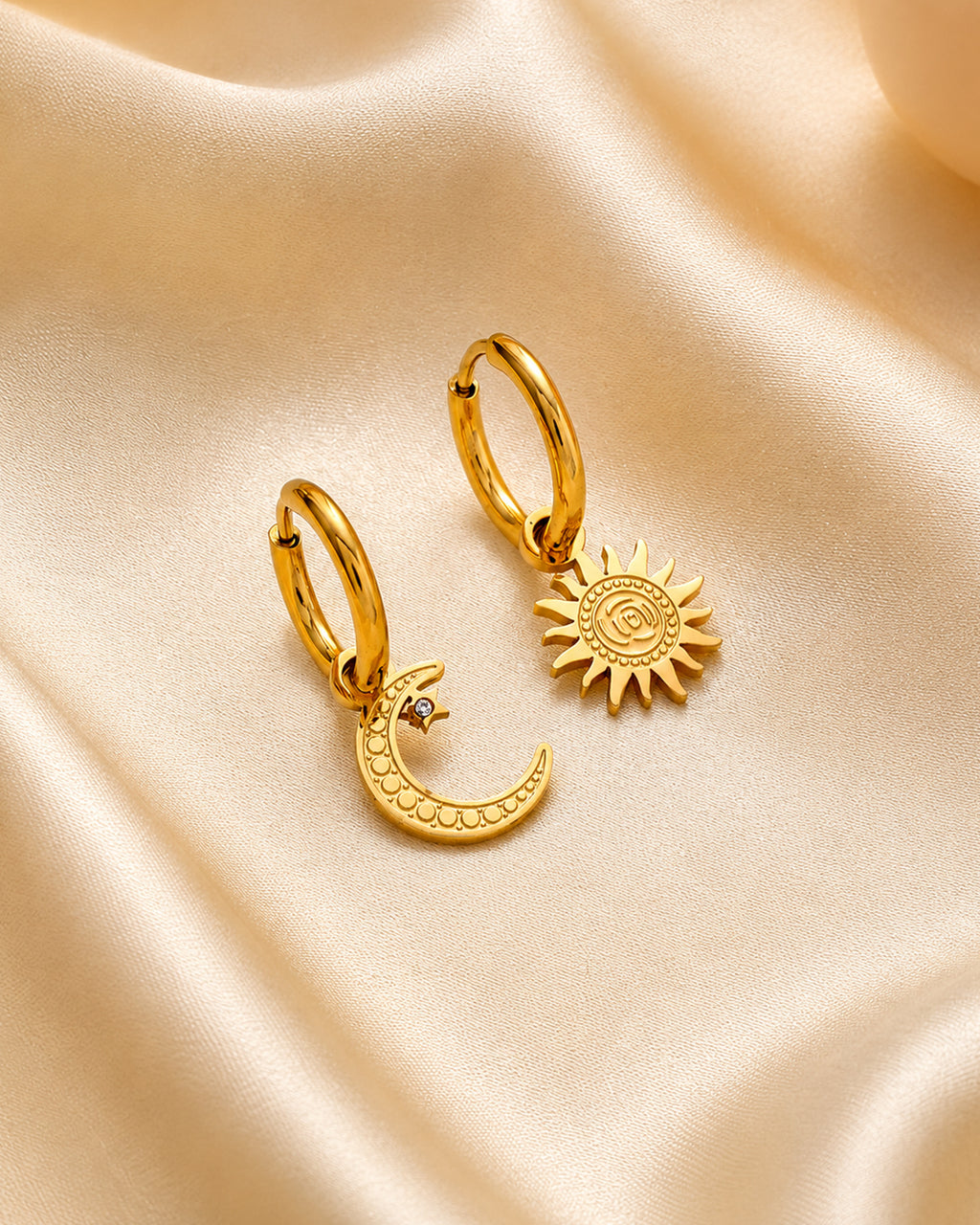 Sun & Moon Charm Hoop Earrings