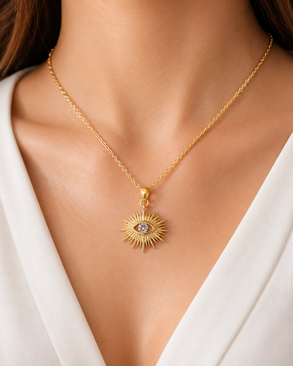 Radiant Eye Sunburst Pendant Necklace
