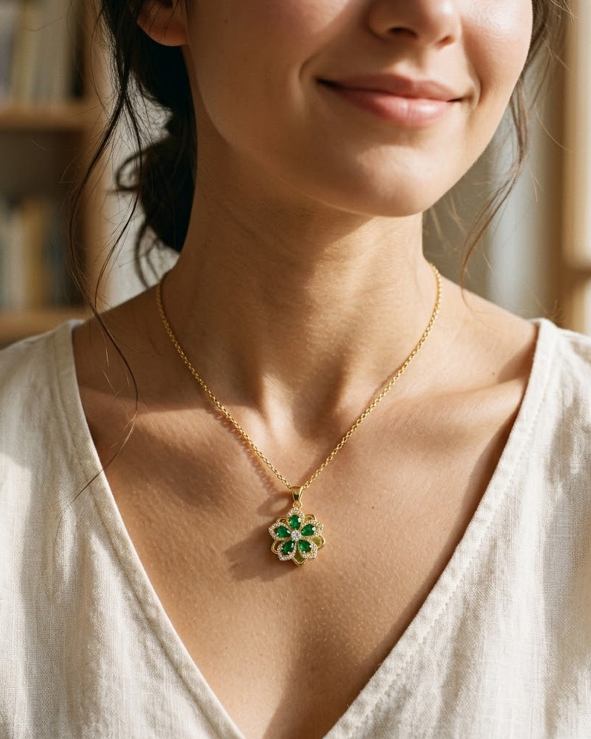 Emerald Bloom Floral Pendant Necklace