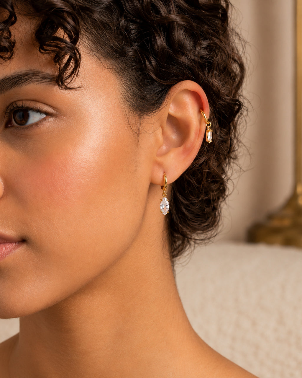 Marquise Crystal Drop Hoop Earrings