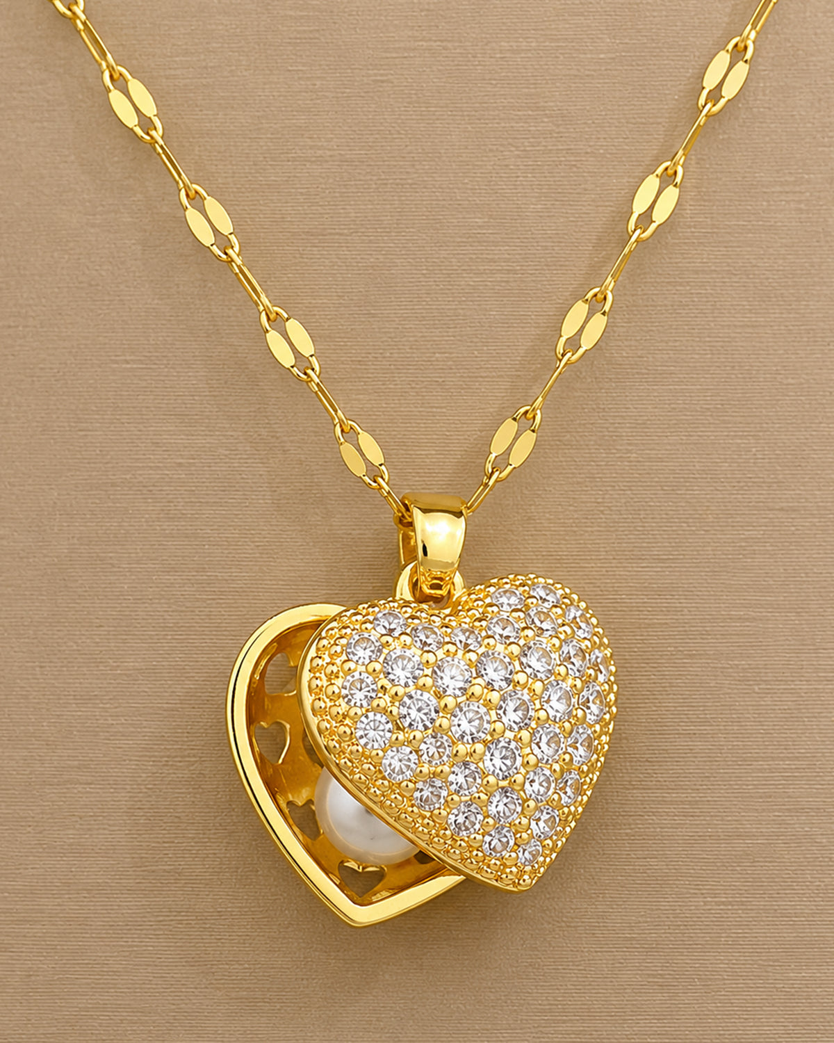 Heart Locket Pendant Necklace with Hidden Pearl Detail