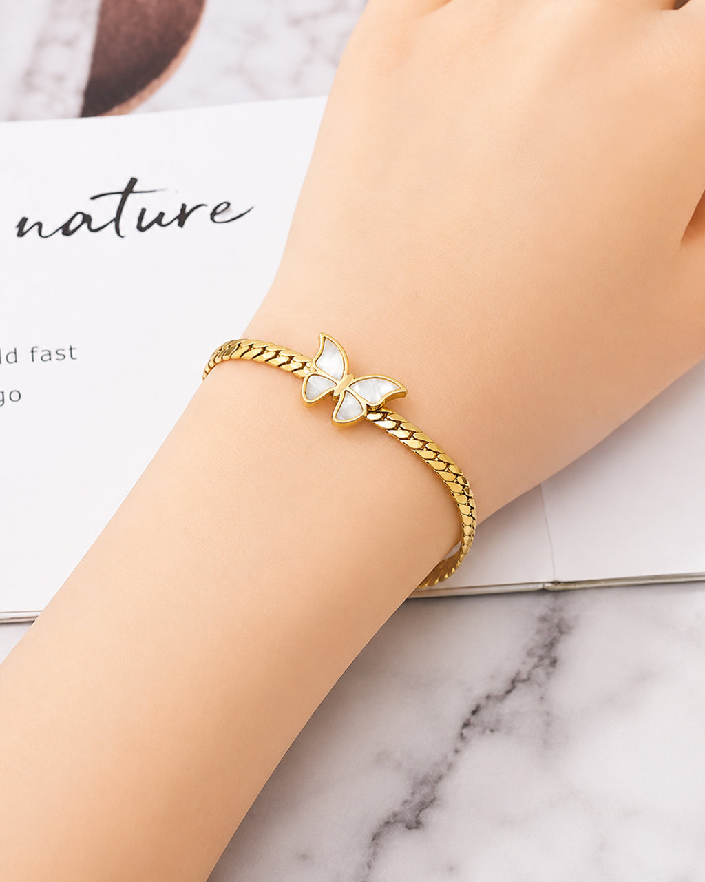 Butterfly Gold Plated Open Cuff Bracelet