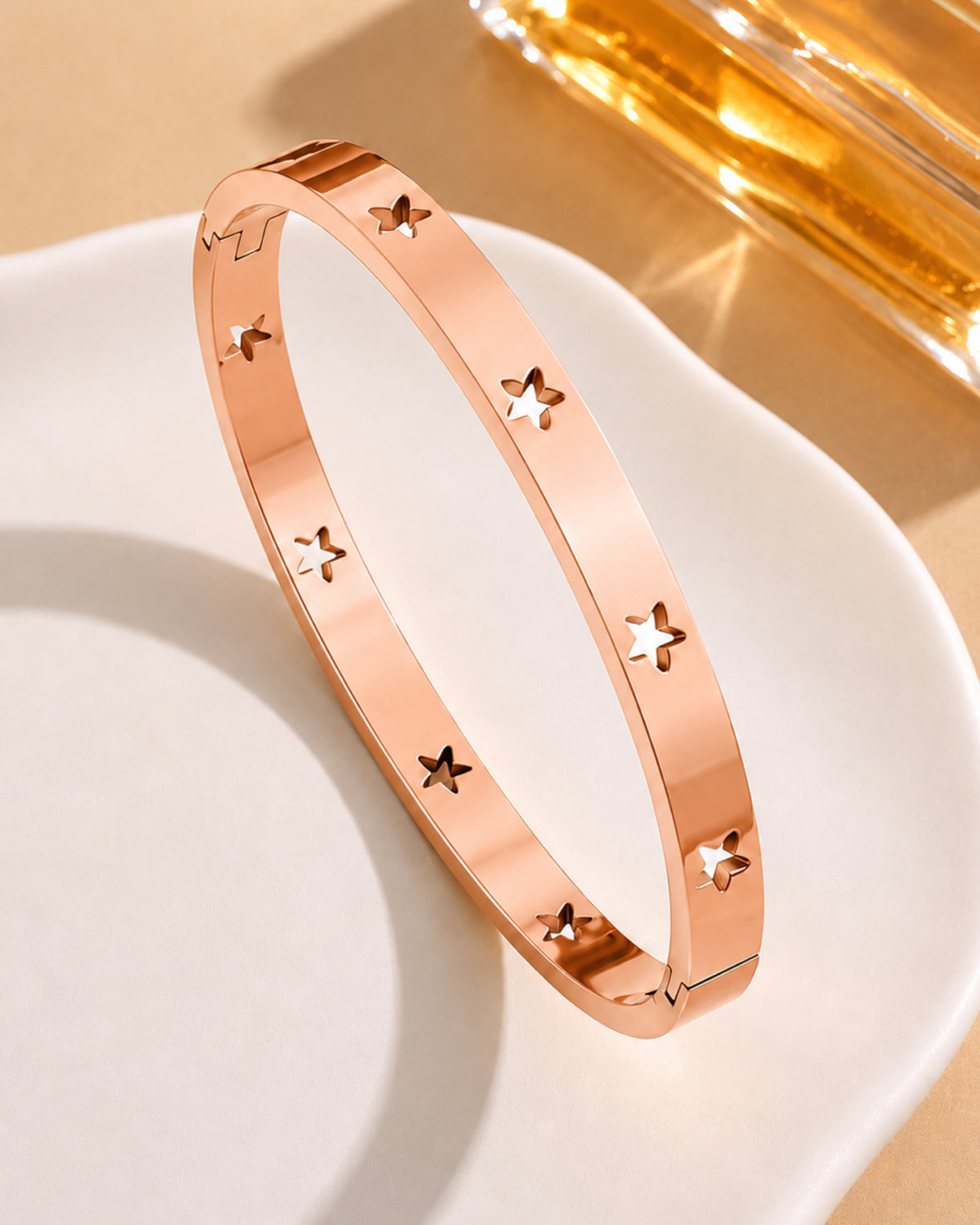 Rose Gold Star Engraved Cuff Bangle Bracelet
