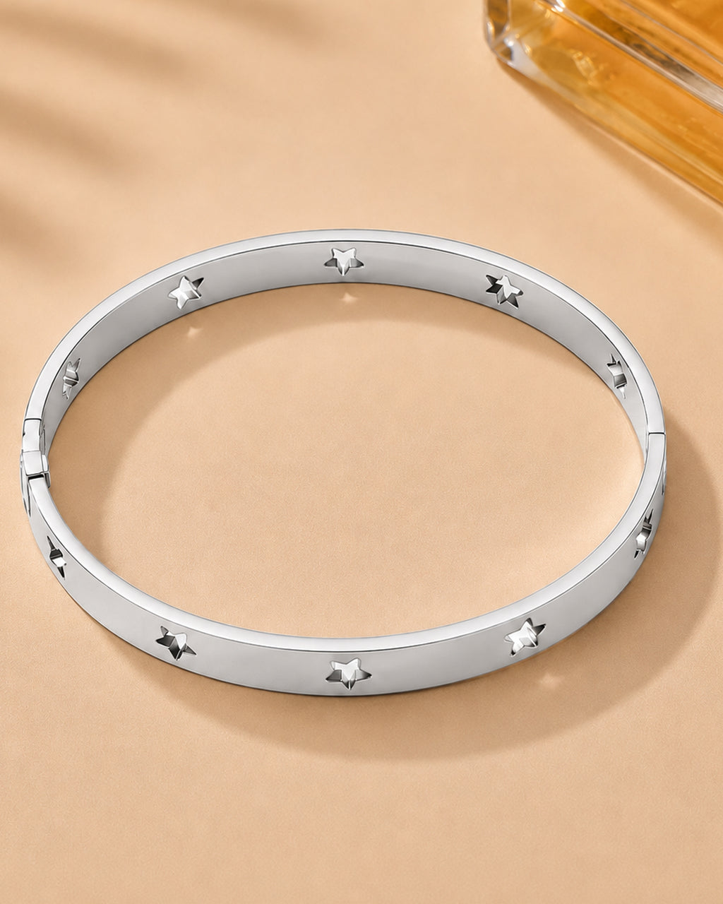 Silver Star Engraved Minimalist Cuff Bangle Bracelet