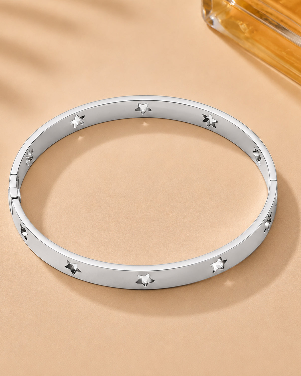 Silver Star Engraved Minimalist Cuff Bangle Bracelet