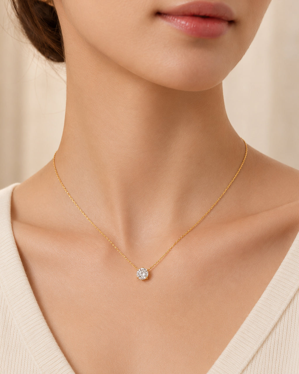 Classic Round Solitaire Crystal Pendant Necklace