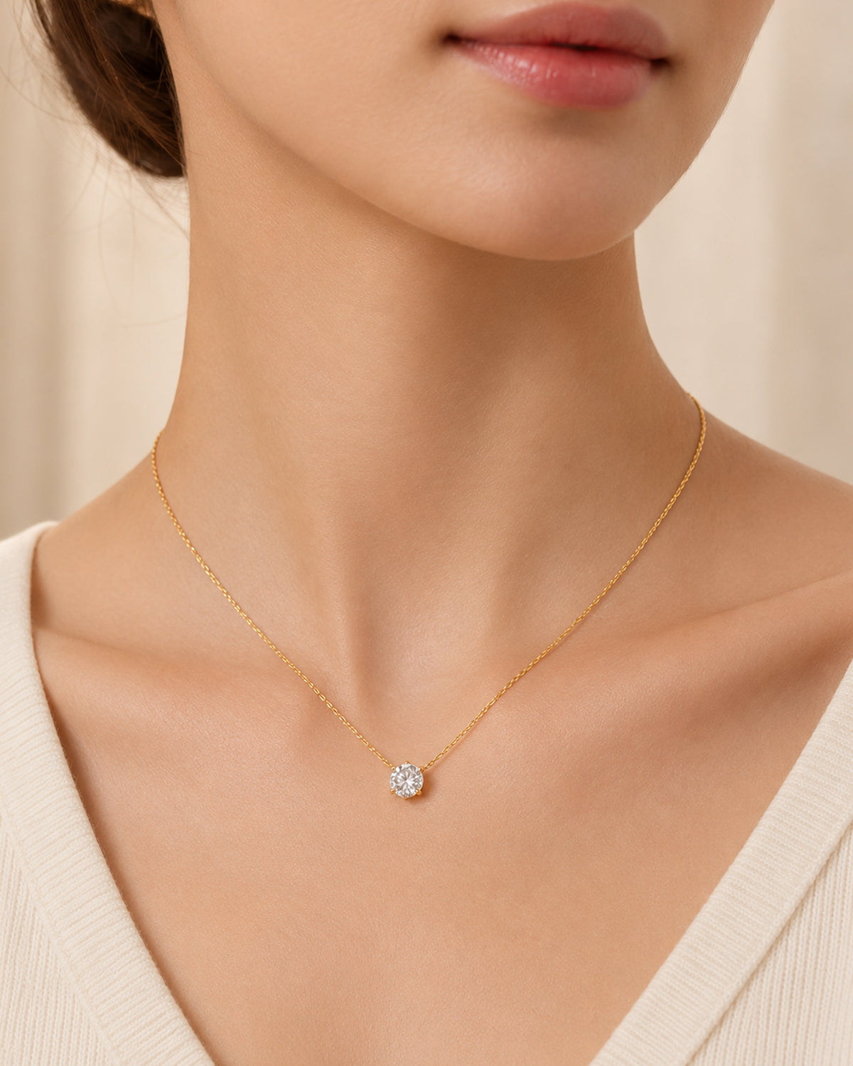 Classic Round Solitaire Crystal Pendant Necklace