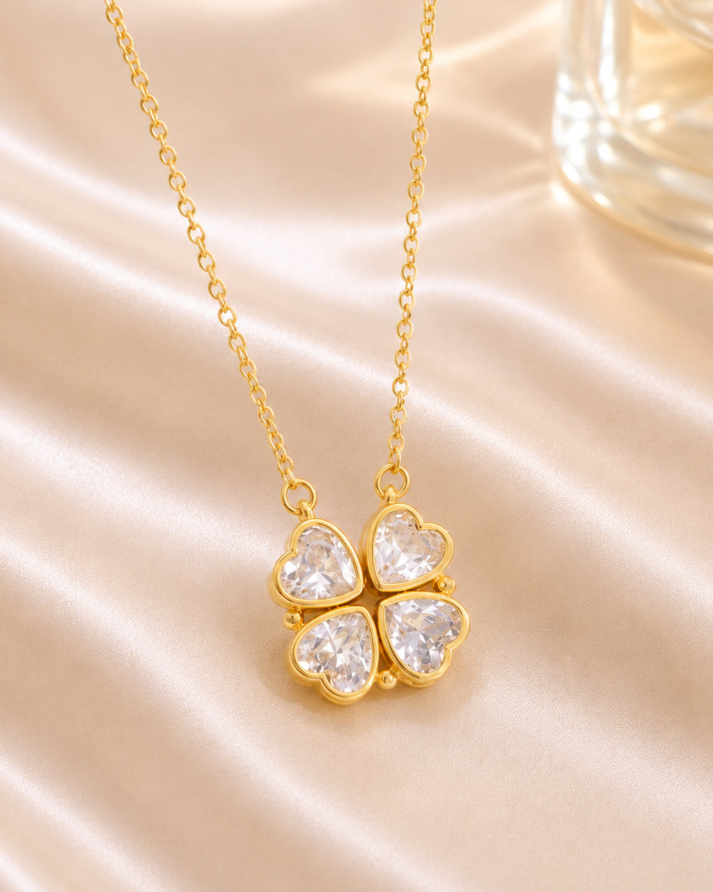 Magnetic Four Heart Clover Pendant Necklace – Gold Finish