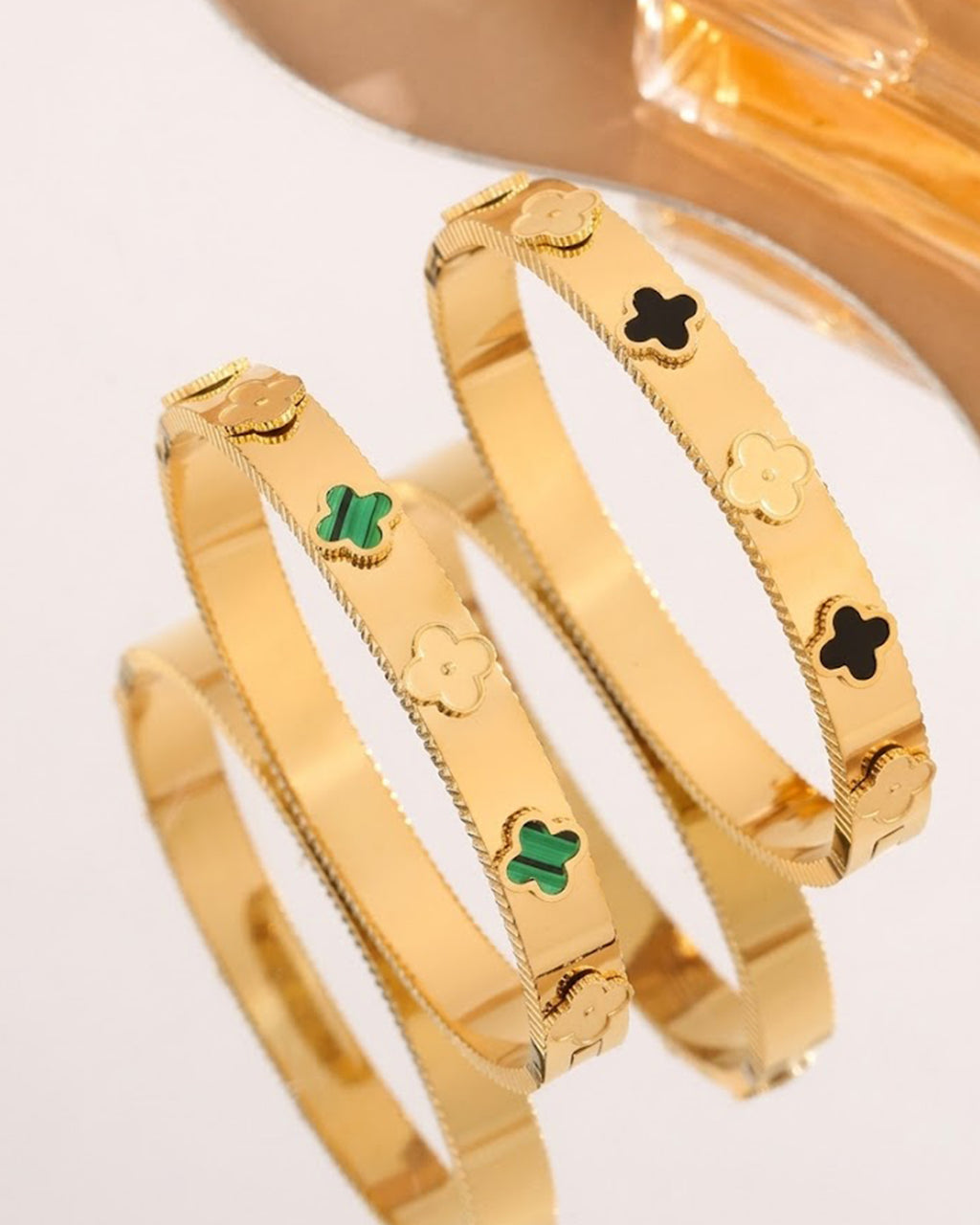 Green Clover Gold Plated Cuff Bracelet