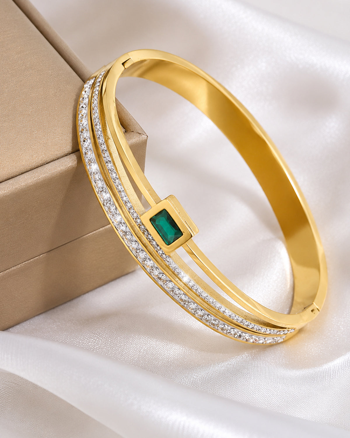 Emerald Accent Open Cuff Bracelet