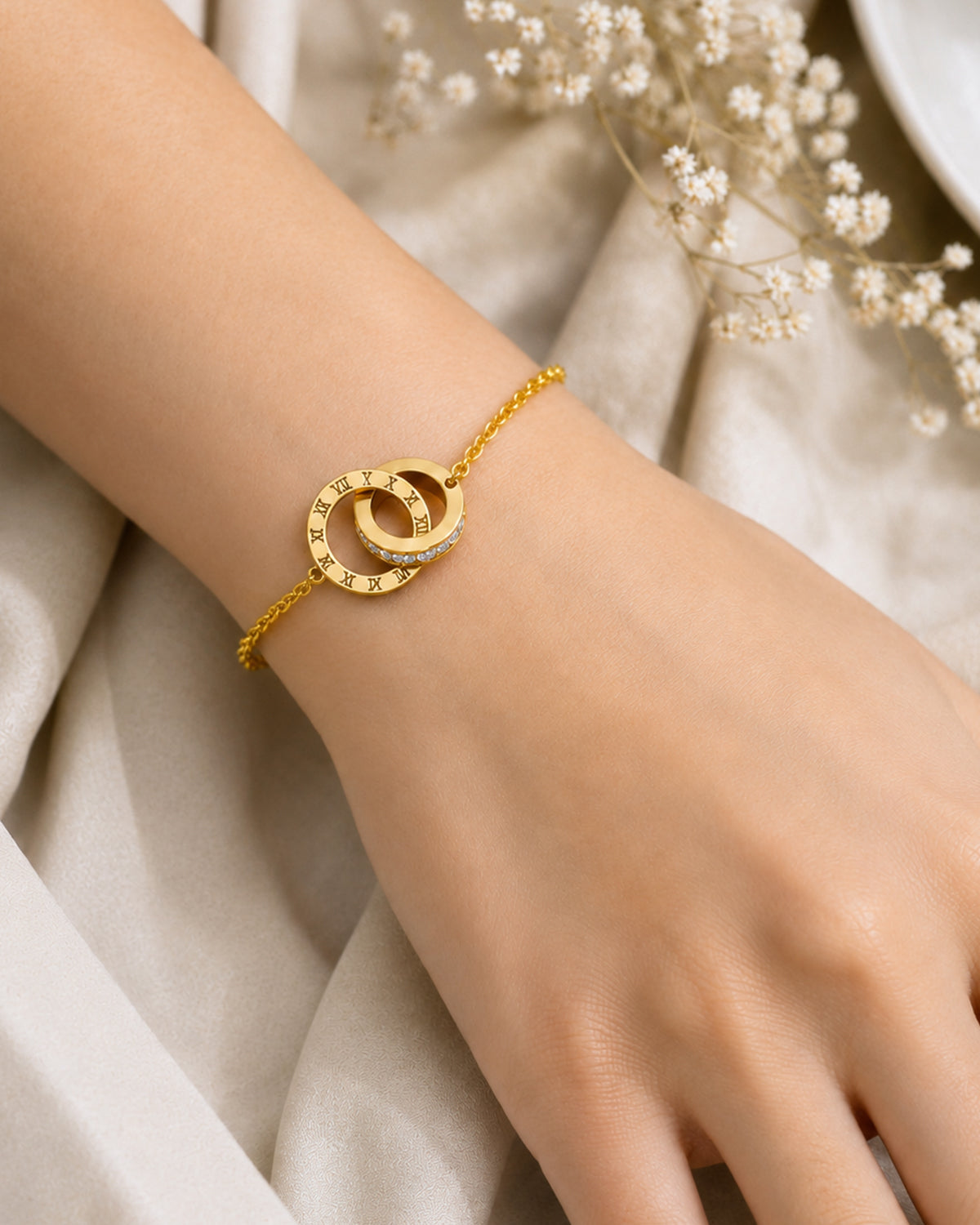 Gold Roman Numeral Double Circle Bracelet
