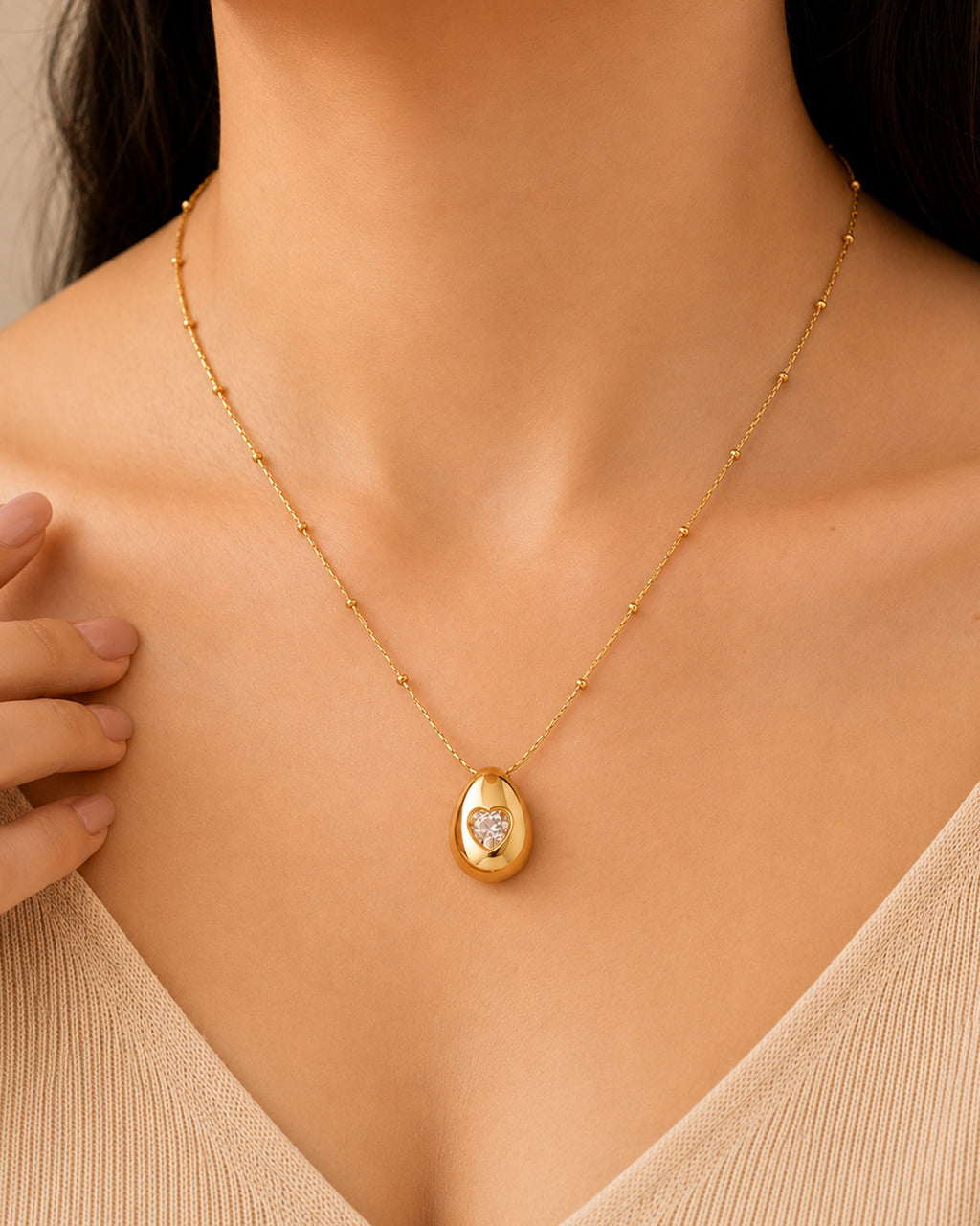 Heart Accent Teardrop Pendant Necklace