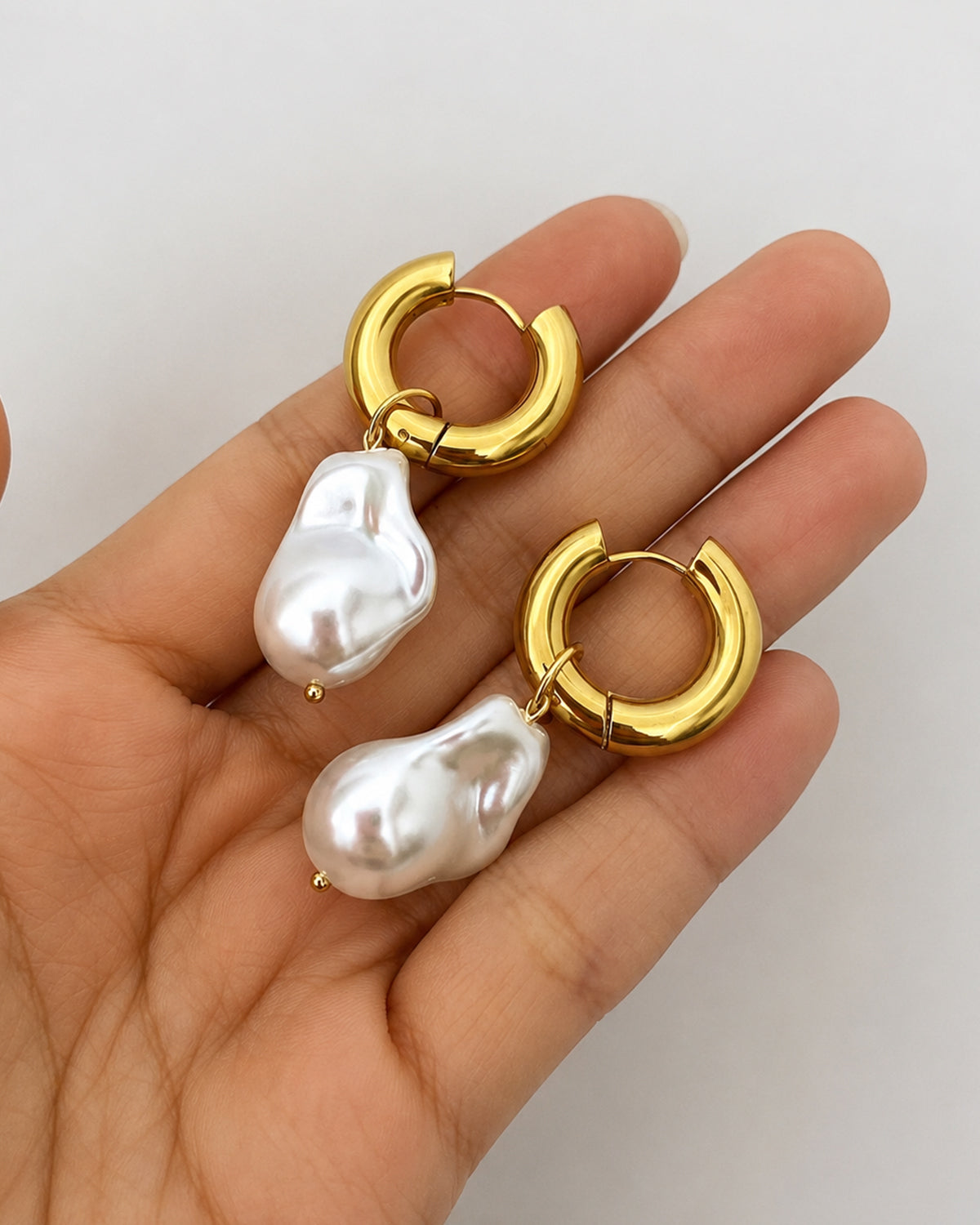 Baroque Pearl Hoop Drop Earrings