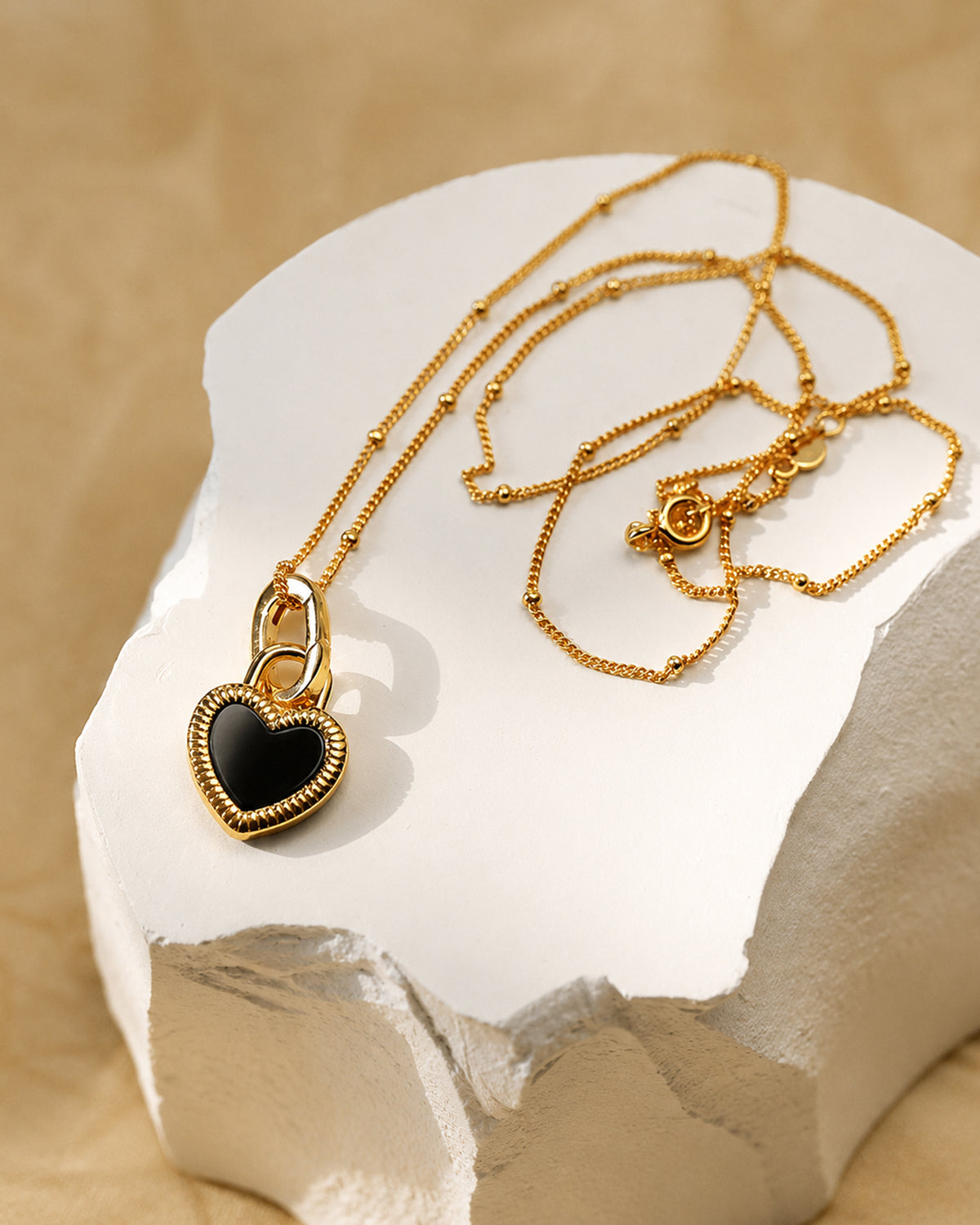 Gold Black Heart Pendant Necklace