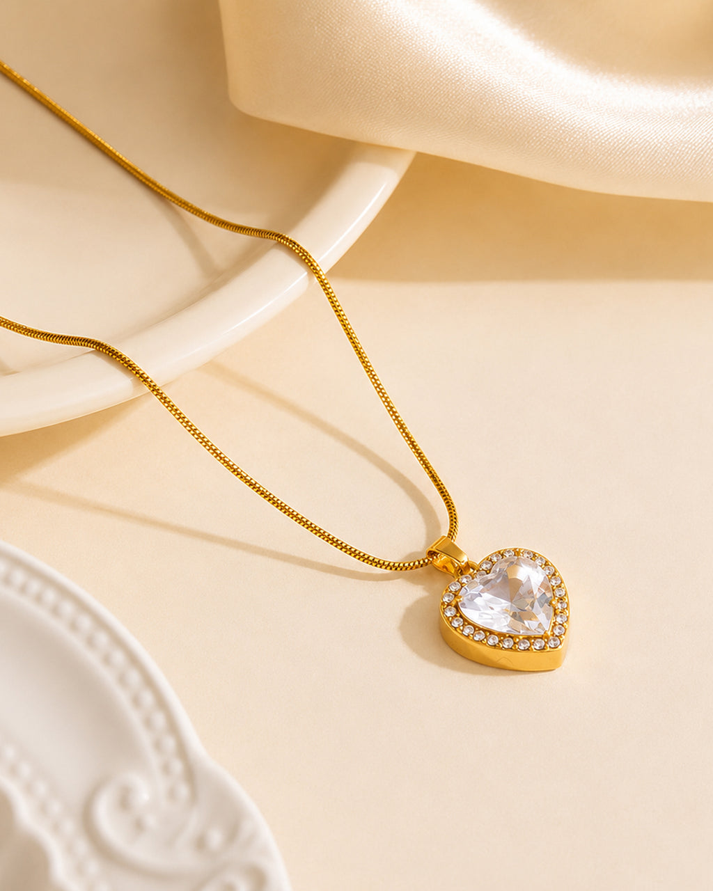 Heart Halo Pendant Necklace with Clear Centre Stone