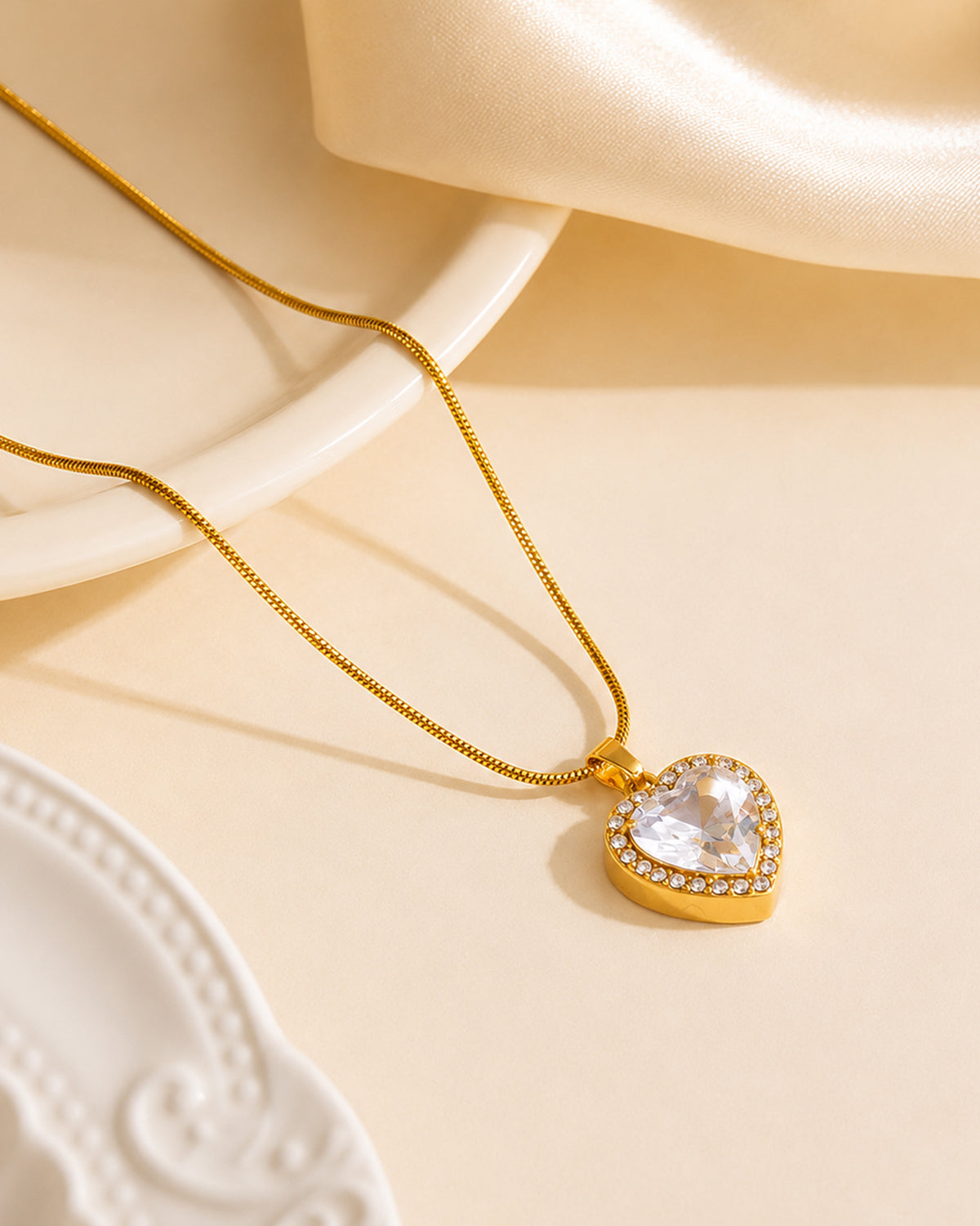 Heart Halo Pendant Necklace with Clear Centre Stone