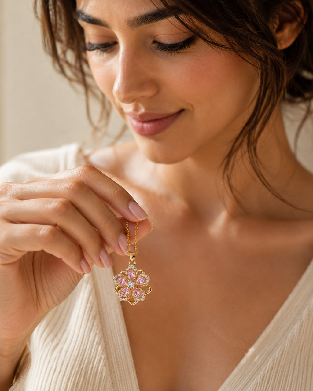 Pink Blossom Floral Pendant Necklace