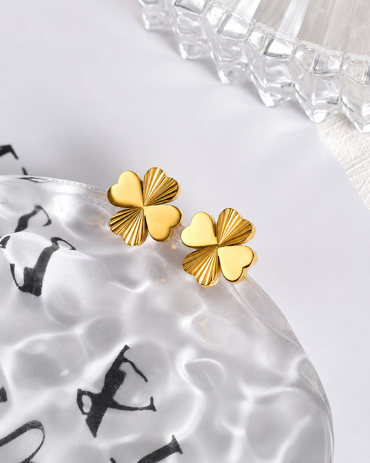 Gold Four Leaf Clover Stud Earrings