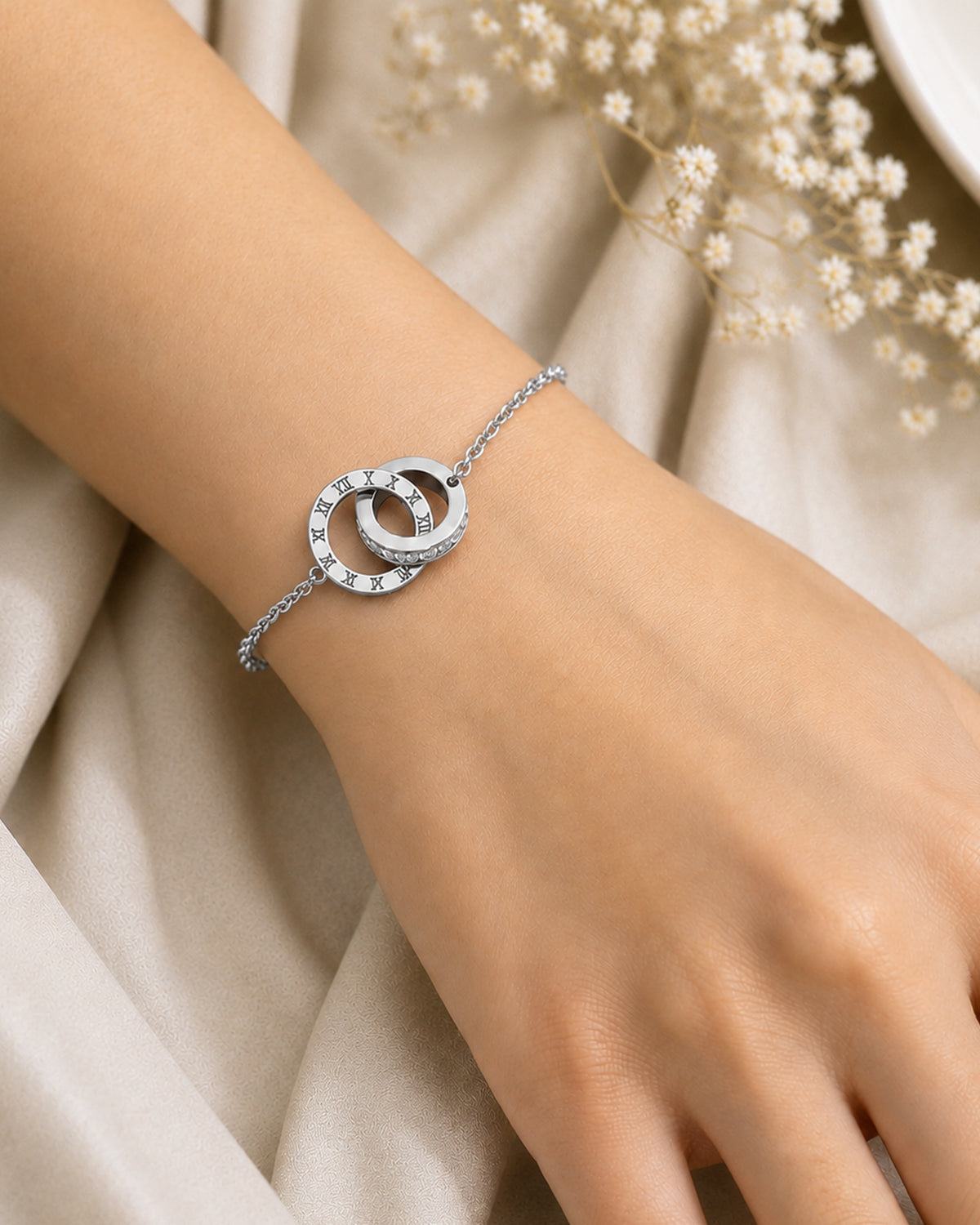 Gold Roman Numeral Double Circle Bracelet