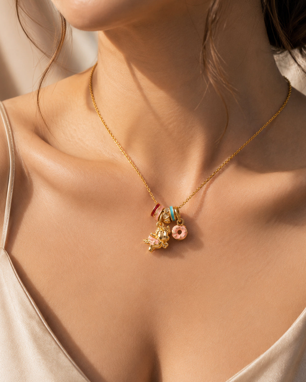 Playful Teddy Bear Charm Pendant Necklace