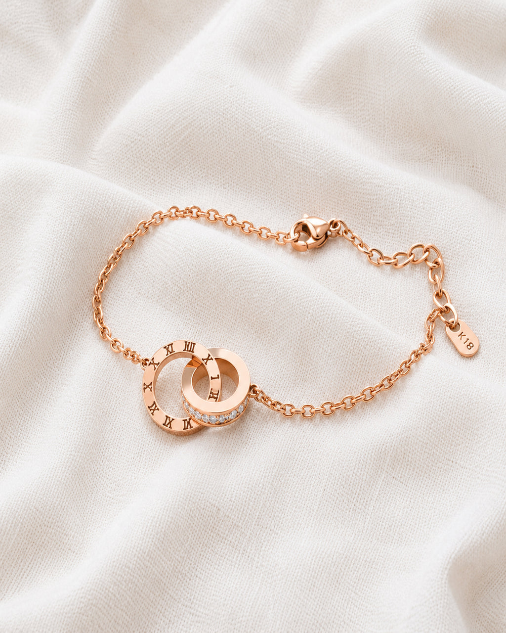 Rose Gold Roman Numeral Double Circle Bracelet