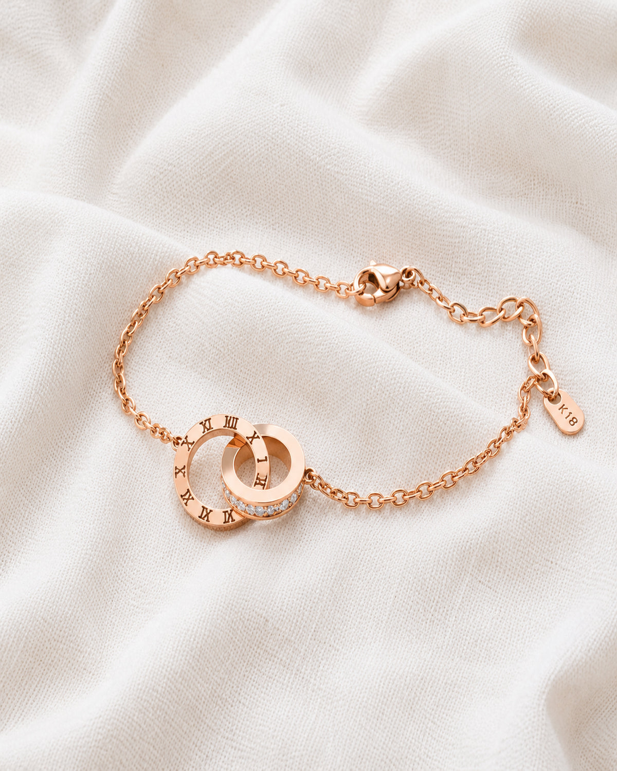 Rose Gold Roman Numeral Double Circle Bracelet