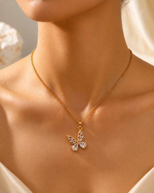 Crystal Butterfly Pendant Necklace