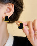 Black Heart Gold Stud Earrings