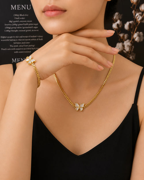 Butterfly Gold Chain Necklace & Bracelet Jewelry Set