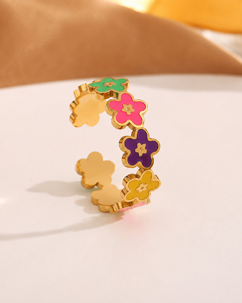 Adjustable Colour Bloom Floral Band Ring