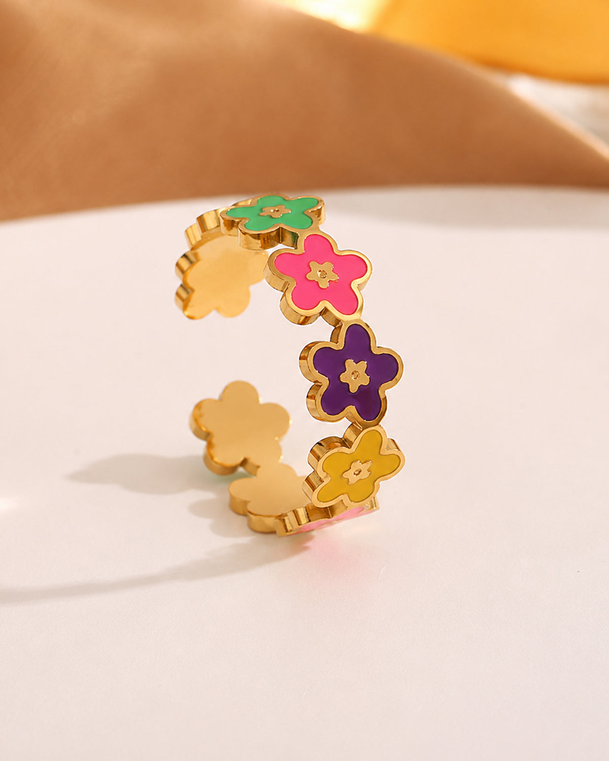 Adjustable Colour Bloom Floral Band Ring
