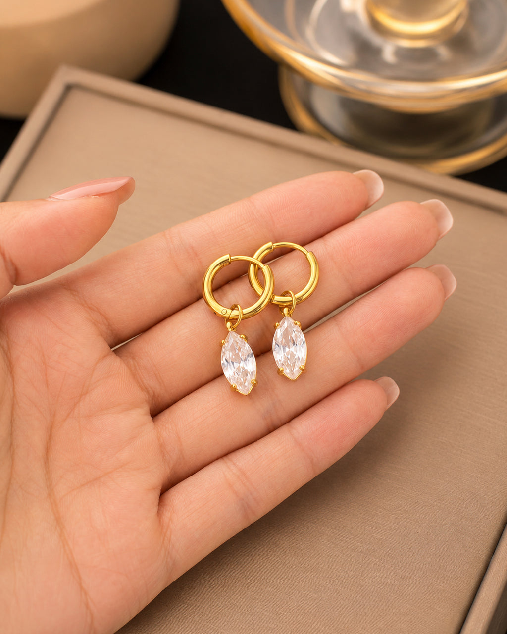 Marquise Crystal Drop Hoop Earrings