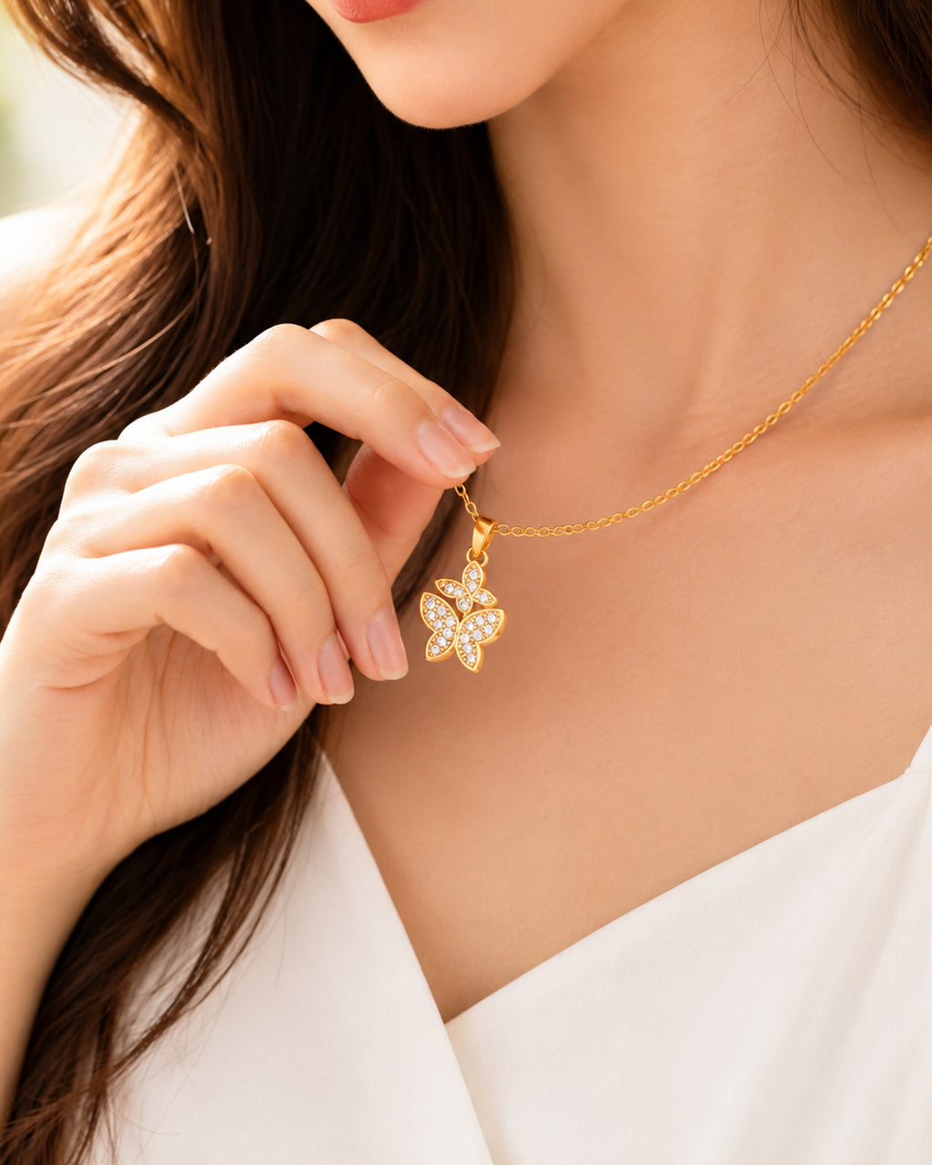 Sparkling Butterfly Charm Necklace
