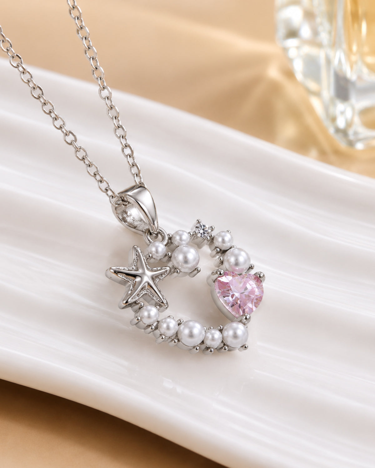 Ocean Pearl Heart Pendant Necklace – Silver Finish