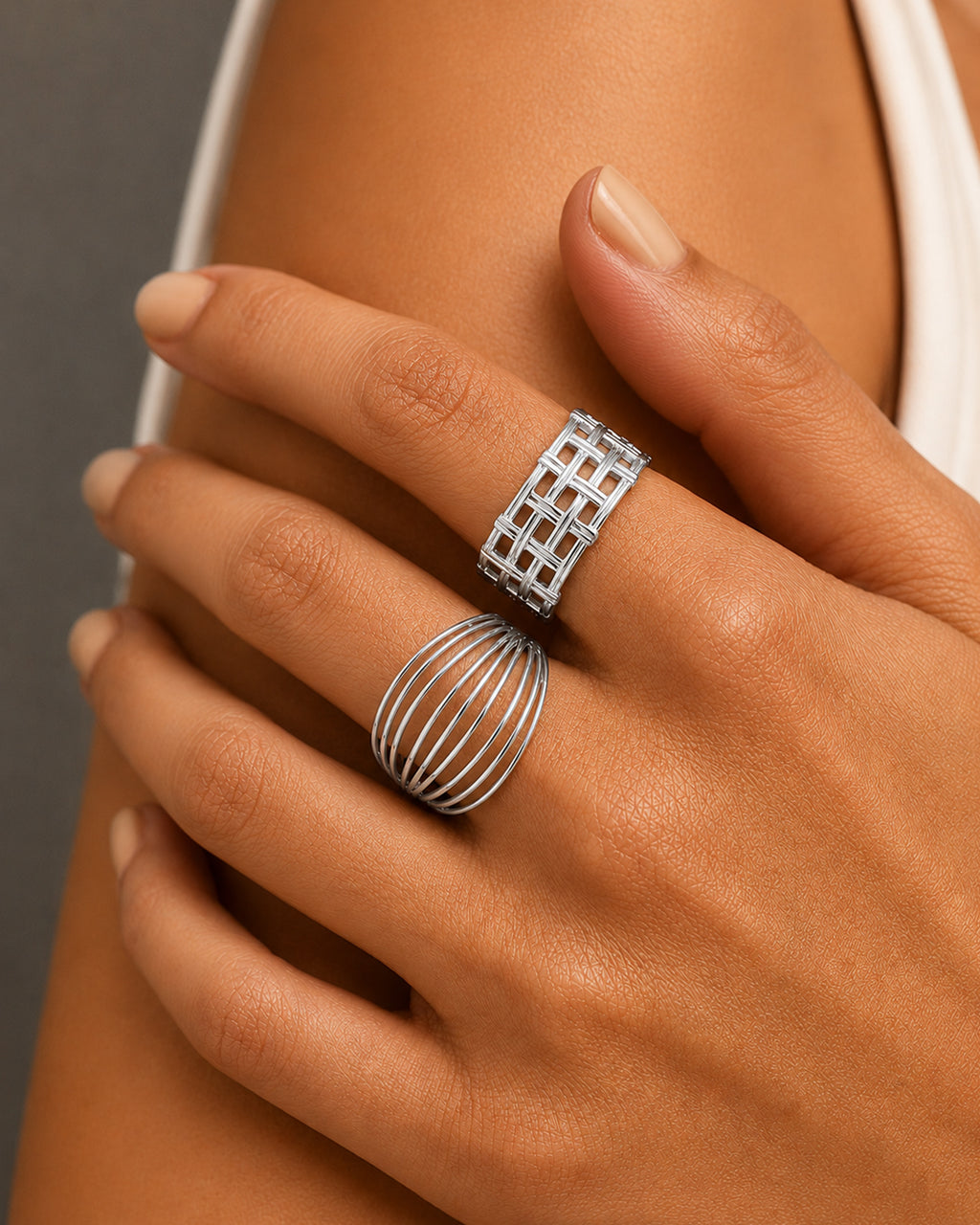 Dual Statement Ring Set – Silver Tone
