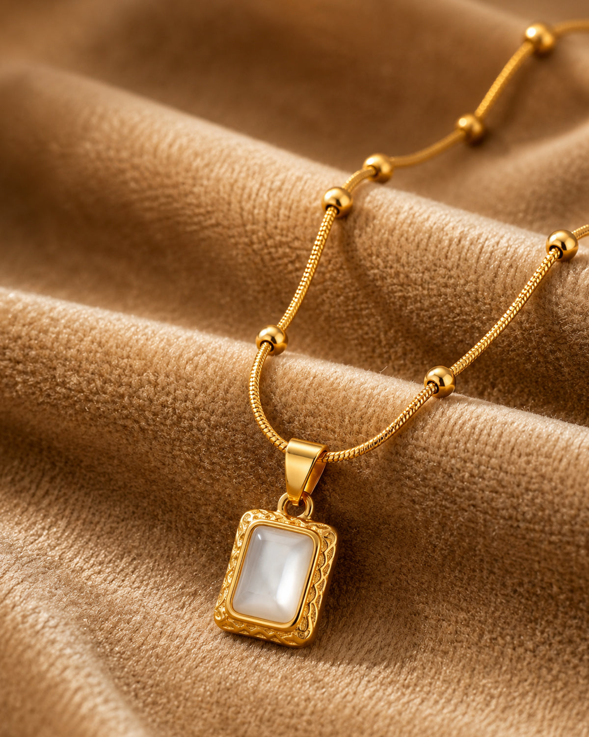 White Cat's Eye Rectangle Pendant Necklace