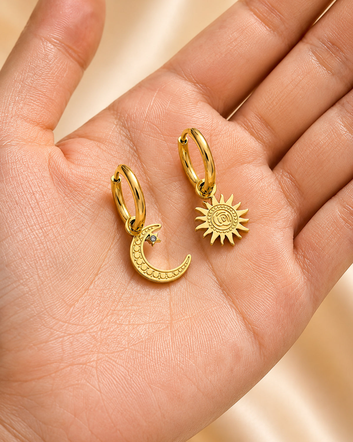 Sun & Moon Charm Hoop Earrings