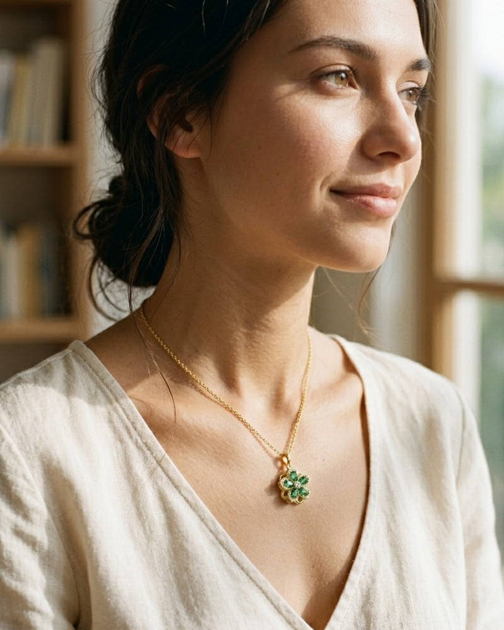 Emerald Bloom Floral Pendant Necklace