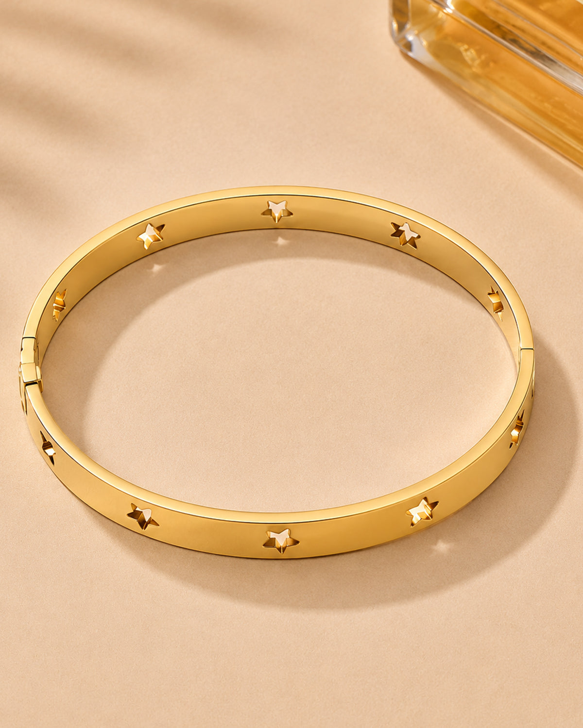 Gold Star Engraved Cuff Bangle Bracelet