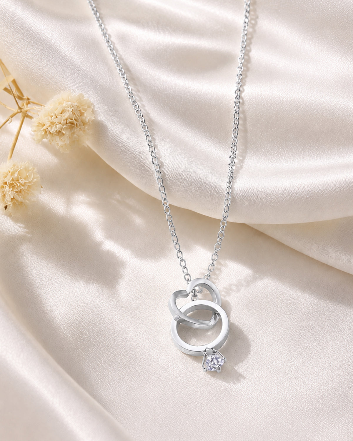 Silver Interlocking Circle Drop Pendant Necklace