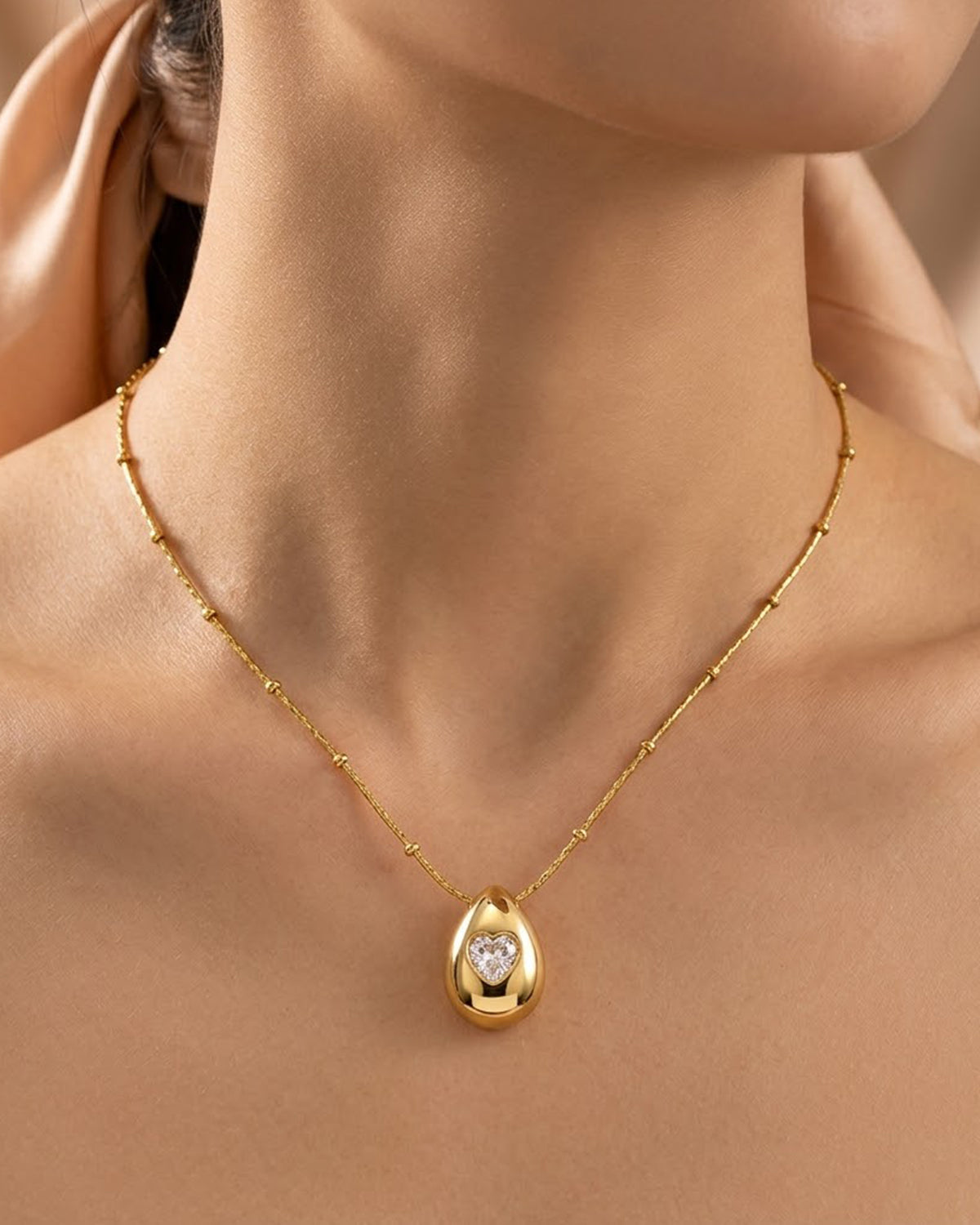 Heart Accent Teardrop Pendant Necklace
