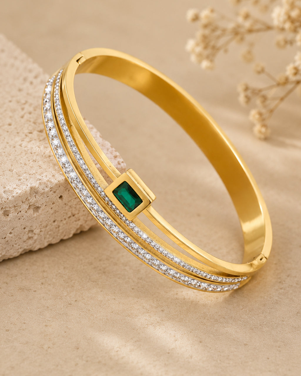 Emerald Accent Open Cuff Bracelet