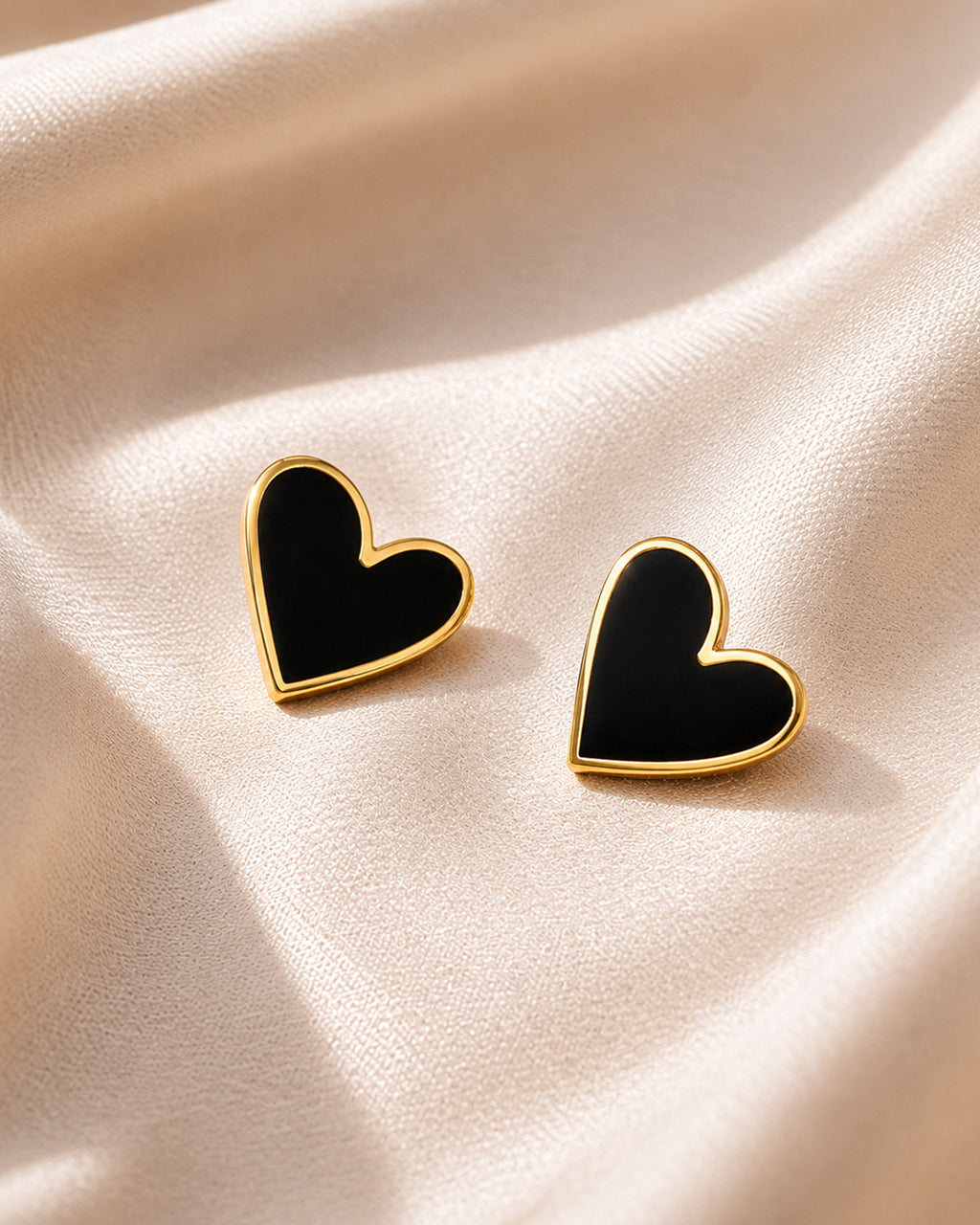 Black Heart Gold Stud Earrings