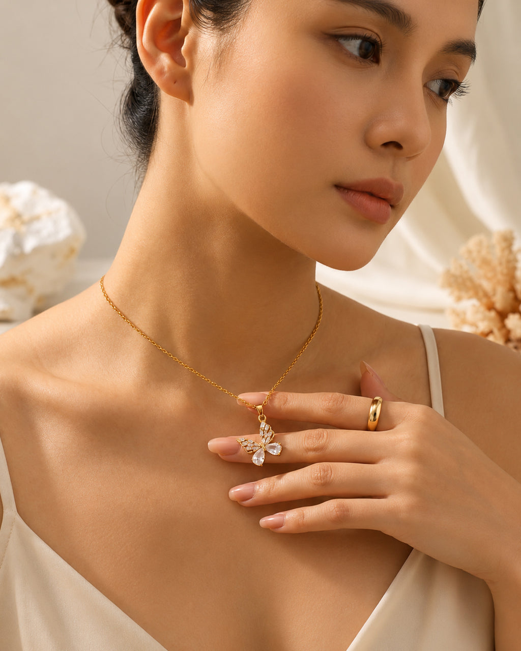 Crystal Butterfly Pendant Necklace