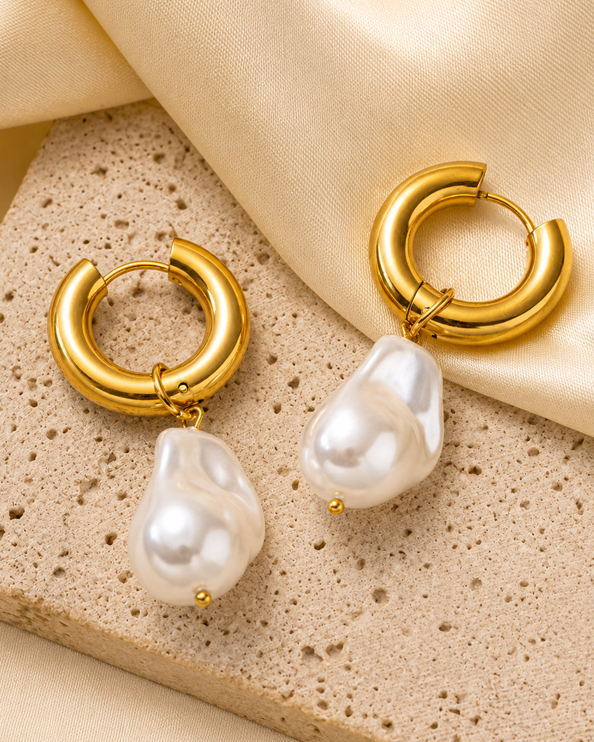 Baroque Pearl Hoop Drop Earrings