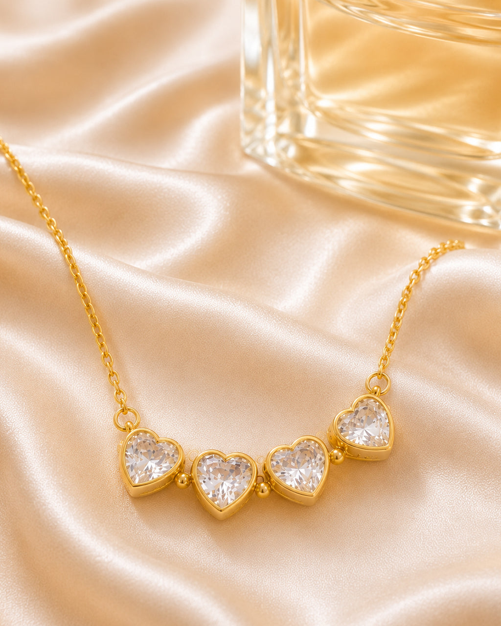 Magnetic Four Heart Clover Pendant Necklace – Gold Finish