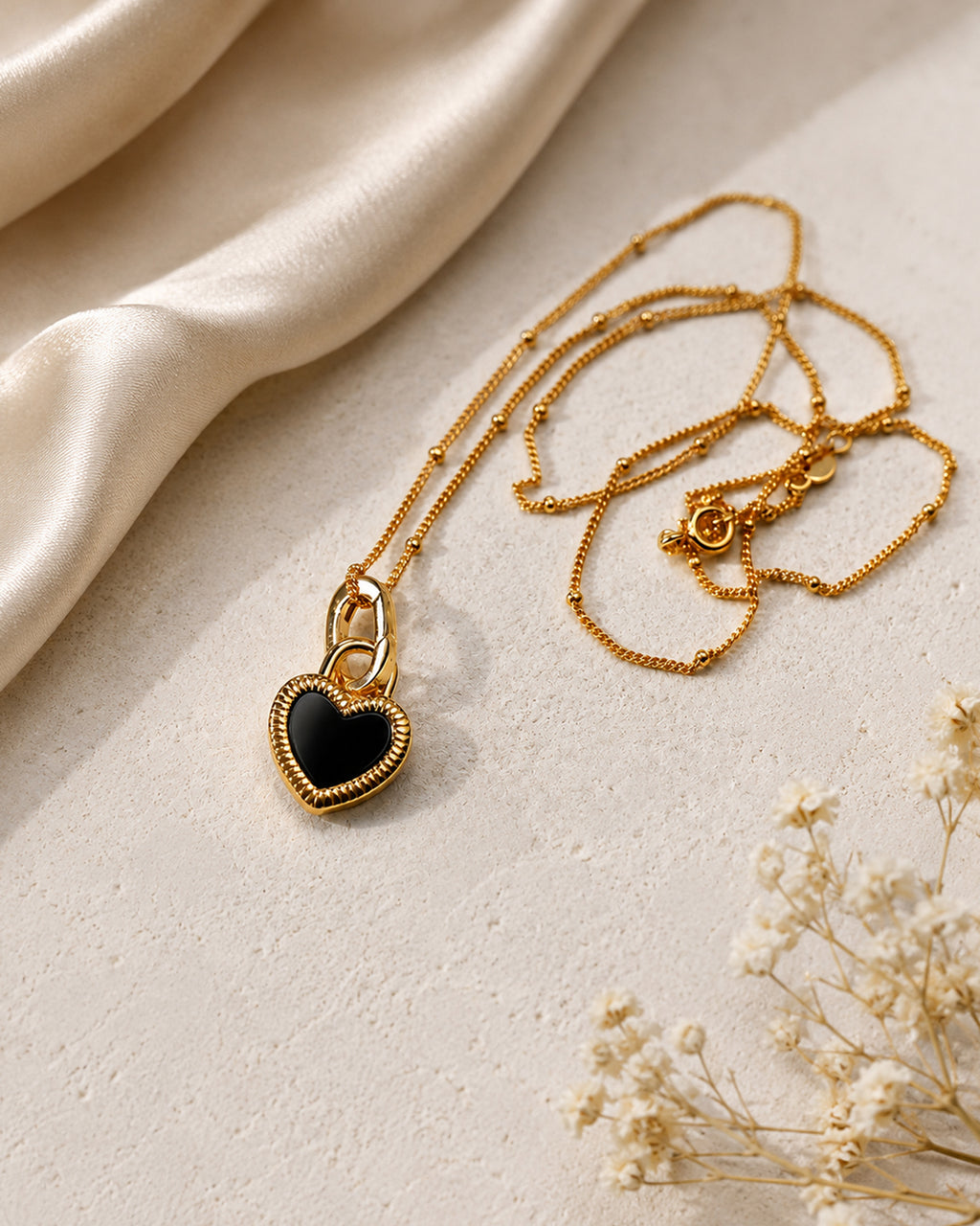 Gold Black Heart Pendant Necklace