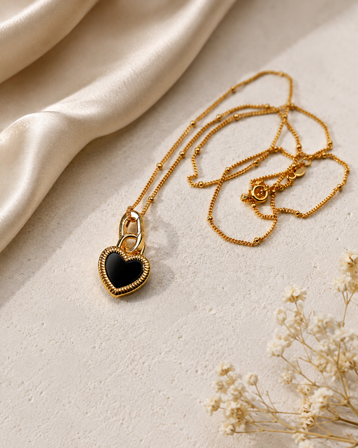 Gold Black Heart Pendant Necklace