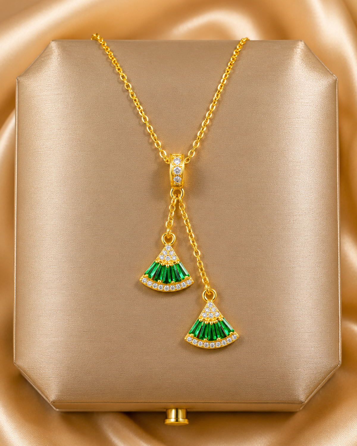 Emerald Fan Drop Pendant Necklace